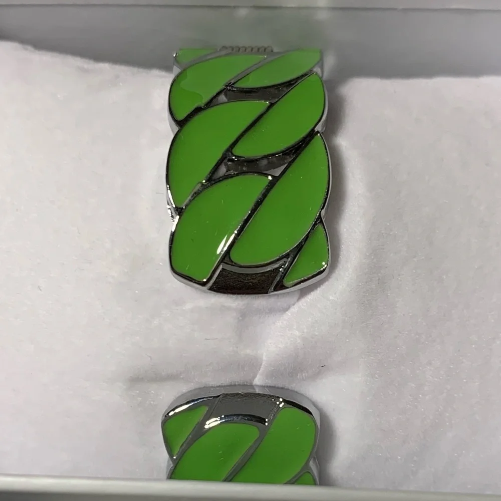 Green Enameled Cuff Bracelet Watch